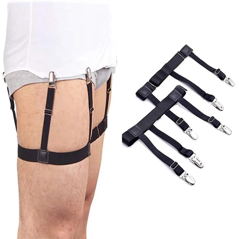1 Pair  Men Shirt Stays Belt with Non-slip Locking Clips Keep Shirt Tucked Leg Thigh Suspender Garters Belt