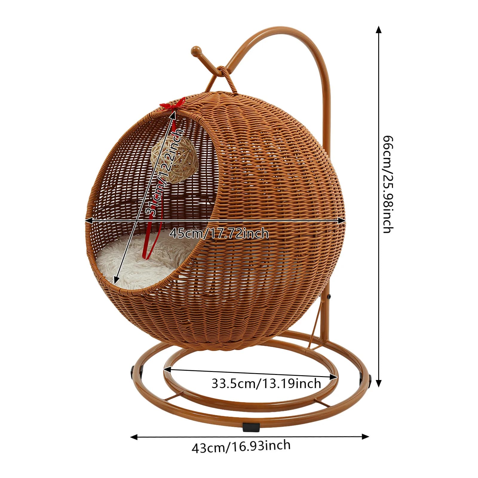Cat Swing, Cat Chair for Indoor, Cat Basket, Hanging Chair for Cats Within 7.5kg, with Soft Cushion, Hand Weaving Cat Hammock