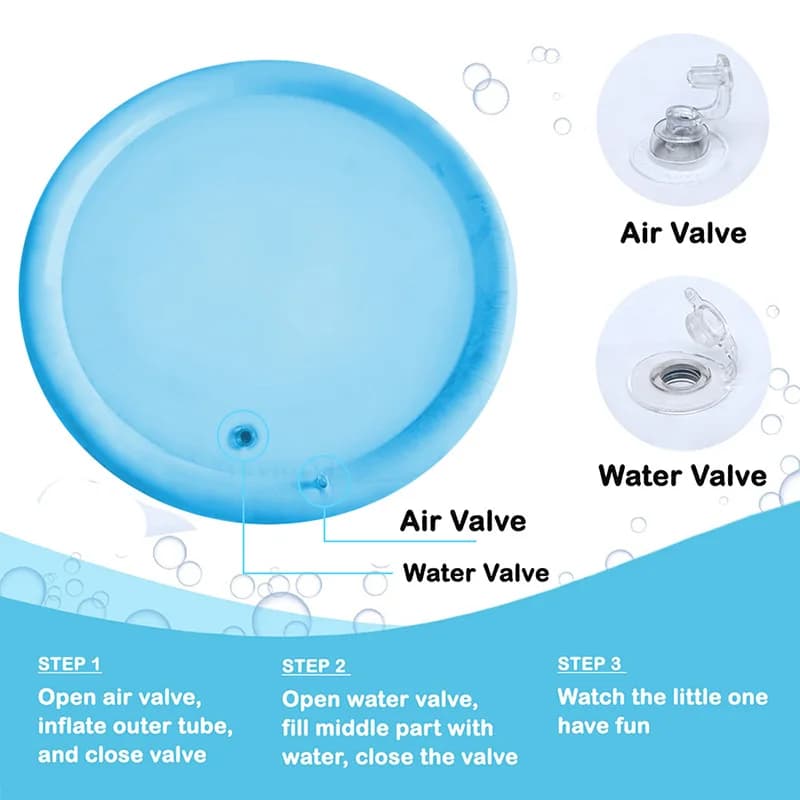 Duża dmuchana mata wodna dla niemowląt
 (100 cm)
Zapewnij swojemu dziecku fascynującą zabawę i wsparcie w rozwoju sensorycznym dzięki tej dużej, bezpiecznej macie wodnej!